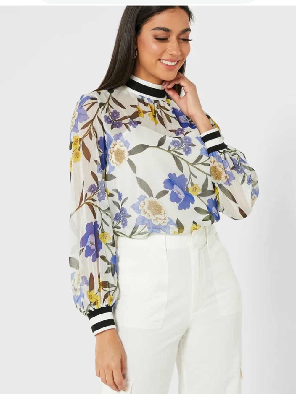 French Connection Eloise Crinkle Sheer Floral Top, a lightweight sheer blouse
